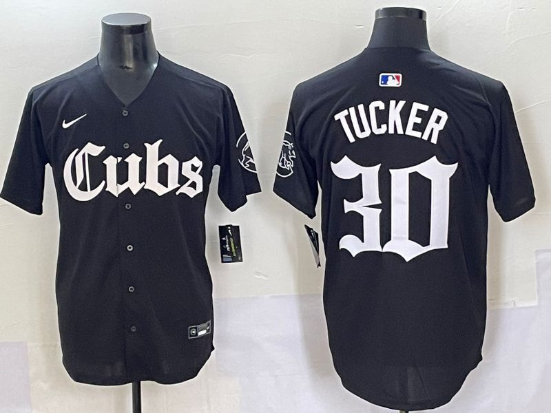 Men 2025 Chicago Cubs 30 Tucker Black Five generations Joint Name Nike MLB Jersey style 1